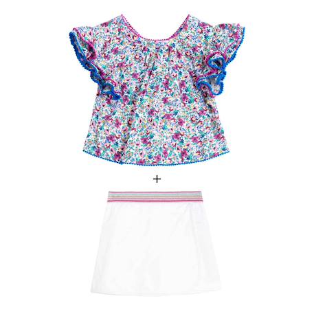 Fille-Ensemble été   blouse fleurie  & jupe short