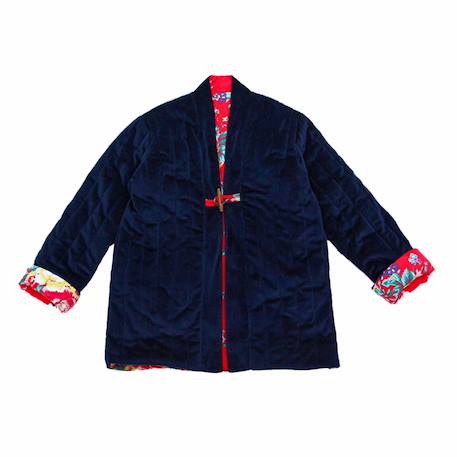 Veste chinoise    réversible fleurie   kim Bleu marine bleu turquoise+Bleu marine rouge 9 - vertbaudet enfant 