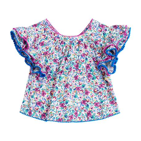 Blouse liberty   à volants  butterfly Blanche fuchsia+Jaune bleu+Rose bleu pastel+Violet bleu 19 - vertbaudet enfant 