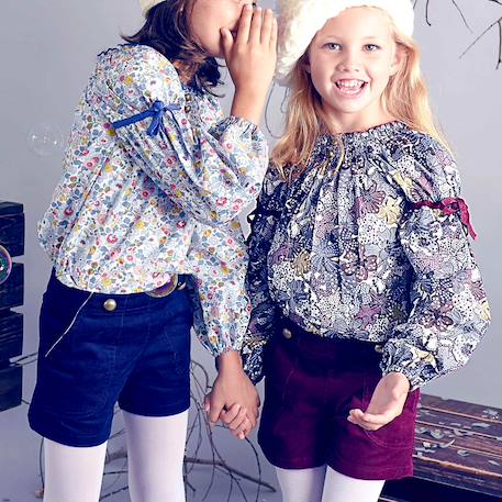 Blouse fleurie intersaison   fleurie    col smocks  chimene Bordeaux prune 1 - vertbaudet enfant 
