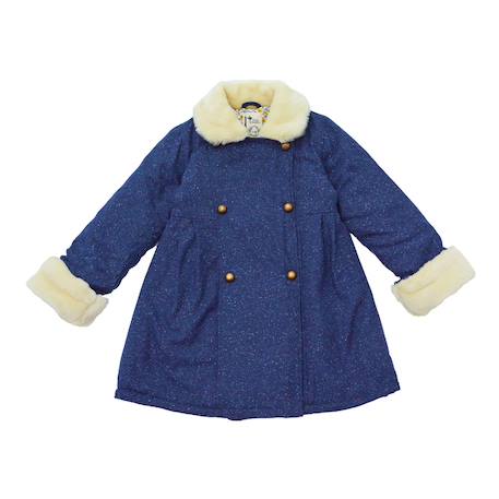 Manteaueau    en laine et fausse fourrure  anoushka Bleu marine 3 - vertbaudet enfant 