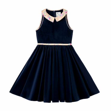 Robe  qui tourne velours   et col    hepburn Bleu marine bleu roi+Bleu marine rose 9 - vertbaudet enfant 