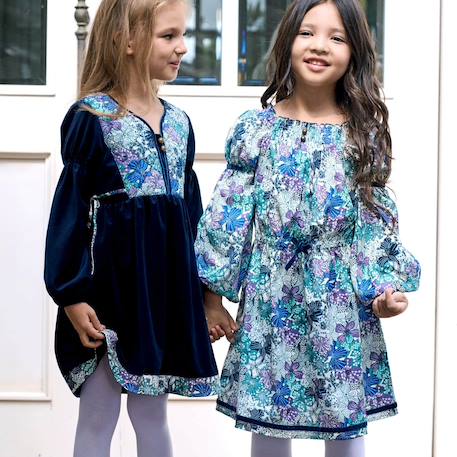 Fille-Robe  fleurie   à manches longues et col smocks  chimene