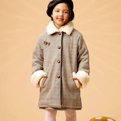 Manteaueau  carreaux tartan  avec fausse fourrure  amandine  - vertbaudet enfant