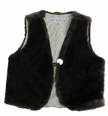 Gilet de berger   réversible  fausse fourrure   berger Marron beige rayures bleu marine 3 - vertbaudet enfant 