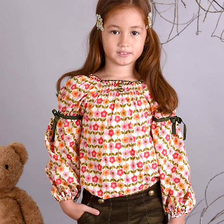 Blouse fleurie hiver   fleuri   col smocks  chimene Orange rouge 1 - vertbaudet enfant 
