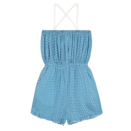 Combishort été  fleuri   effet soie  athena Bleu vert 3 - vertbaudet enfant 