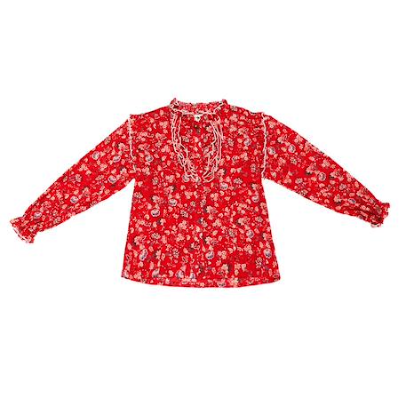 Blouse fleurie   avec col à volants  lili rose Rouge 3 - vertbaudet enfant 