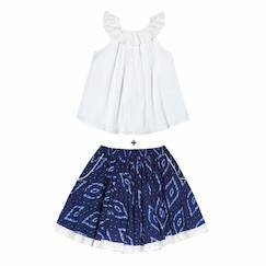 Set cadeau   blouse blanche & jupe tie and dye bleu  - vertbaudet enfant