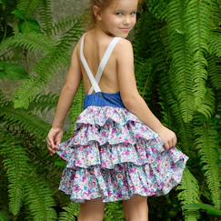 Robe salopette liberty   à volants et bretelles  gigi  - vertbaudet enfant
