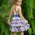 Robe salopette liberty   à volants et bretelles  gigi Bleu demim violet 1 - vertbaudet enfant 