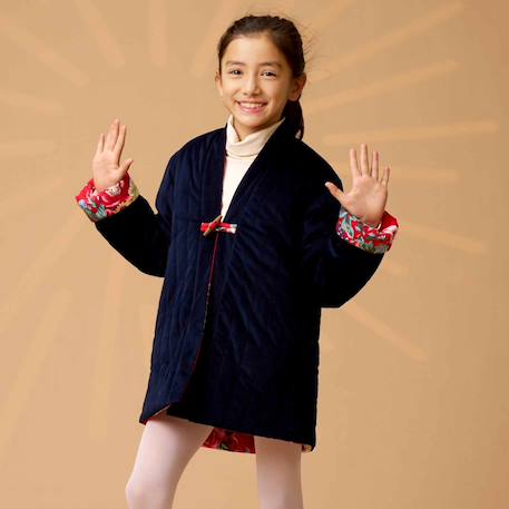 Veste chinoise    réversible fleurie   kim Bleu marine bleu turquoise+Bleu marine rouge 7 - vertbaudet enfant 