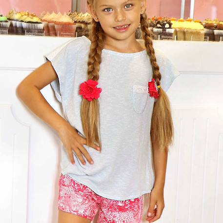 Fille-T-shirt été   coton effet bambou     lili