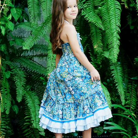 Robe demoiselle d'honneur bohème  liberty   esmeralda Bleu fleurie+Jaune fleuri+Orange vert+Violet 1 - vertbaudet enfant 