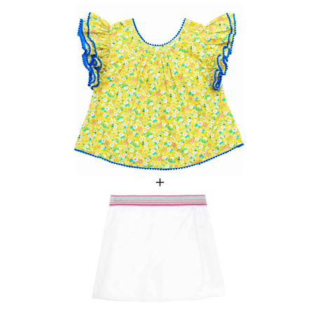 Ensemble été   blouse  fleurie & jupe short white Jaune blanc 1 - vertbaudet enfant 