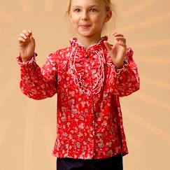 Blouse fleurie   avec col à volants  lili rose  - vertbaudet enfant