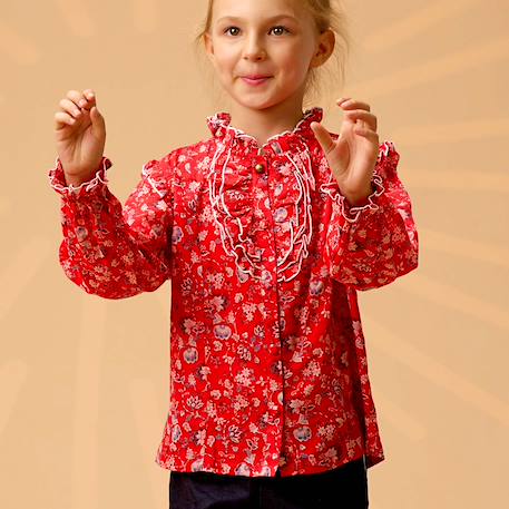 Fille-Blouse fleurie   avec col à volants  lili rose