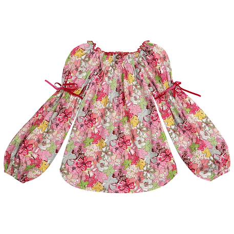 Blouse intersaison fleurie   liberty   col smocks  chimene Bleu lilas+Bleu roi+Marron beige+Orange+Rouge fleuri 22 - vertbaudet enfant 