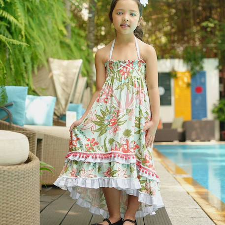 Robe longue   avec dentelle   2-en-1  ibiza Rose violet+Vert orange 7 - vertbaudet enfant 