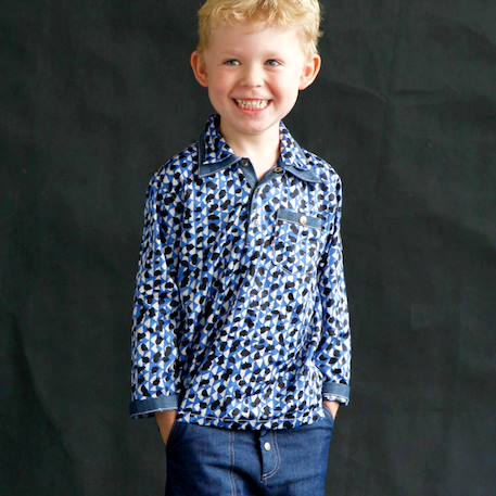 Chemise popeline    à manches longues  caspar Bleu foncé blanc noir 1 - vertbaudet enfant 