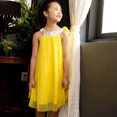 Robe cérémonie   à col fleuri liberty   alizee Blanc violet floral+Jaune multicolore+Rose jaune floral 6 - vertbaudet enfant 