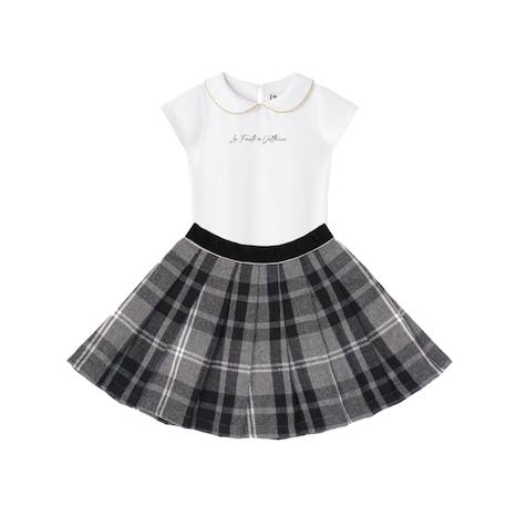 Fille-Ensemble jupe plissée tartan  + t-shirt   london
