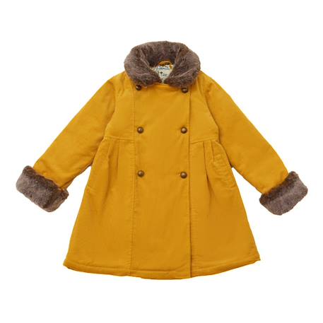 Manteaueau long   velours   col fausse fourrure  anoushka Jaune marron 3 - vertbaudet enfant 