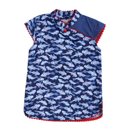 Blouse  chinoise  imprimé poissons koi  annam Bleu rouge 3 - vertbaudet enfant 