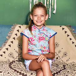 Blouse    fleurie  à col mao  annam  - vertbaudet enfant