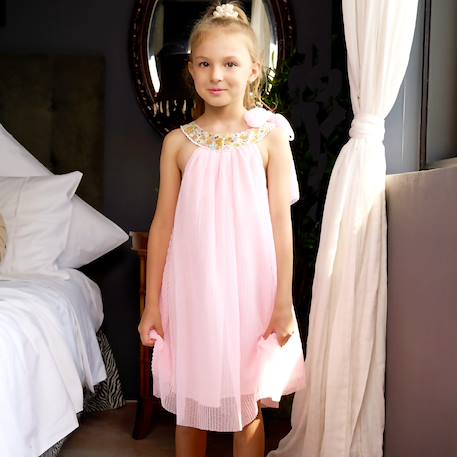 Robe cérémonie   à col fleuri liberty   alizee Blanc violet floral+Jaune multicolore+Rose jaune floral 11 - vertbaudet enfant 
