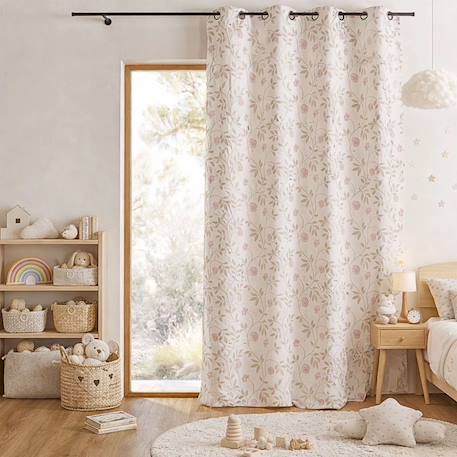 Rideau jacquard polycoton motifs végétaux Beige+Vert 1 - vertbaudet enfant 