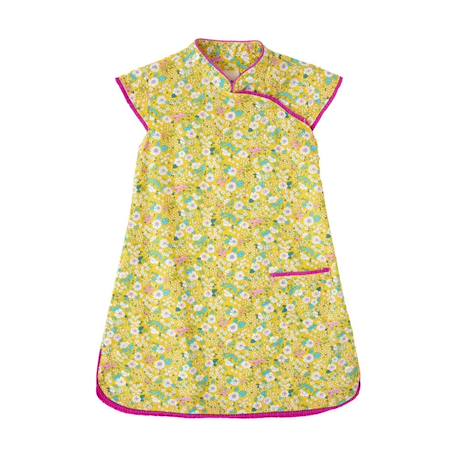 Robe chinoise  liberty  à col mao  annam Jaune rose fuchsia 3 - vertbaudet enfant 