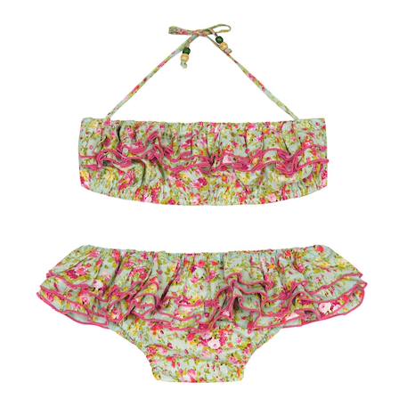 Maillot de bain 2 pièces  liberty  pièceà volants  swan Vert d'eau rouge 1 - vertbaudet enfant 