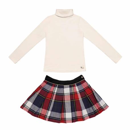 Fille-Ensemble hiver   jupe écossaise carreaux tartan bleu  & sous-pull