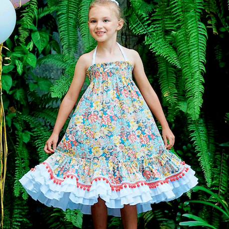 Robe demoiselle d'honneur bohème  liberty   esmeralda Bleu fleurie+Jaune fleuri+Orange vert+Violet 13 - vertbaudet enfant 