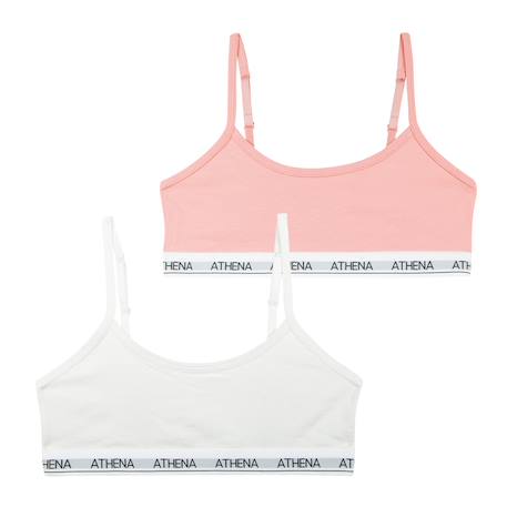 Lot de 2 brassières coton ultra doux Blanc-gris chiné+Blanc-rose pastel+Bleu titane-gris chiné 9 - vertbaudet enfant 
