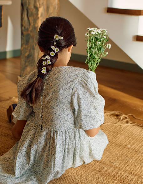 Robe en coton avec manches bouffantes et fleurs you&me Beige clair 1 - vertbaudet enfant 