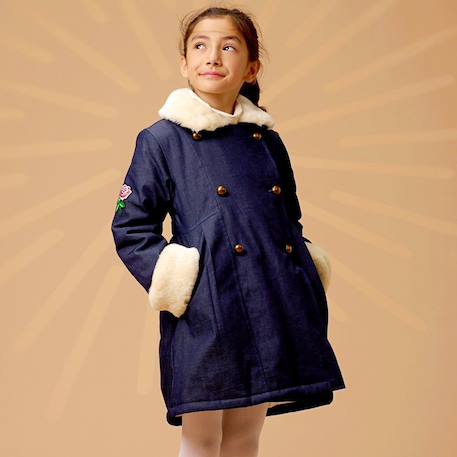 Manteaueau    en jean avec col fausse fourrure  anoushka Bleu marine 1 - vertbaudet enfant 
