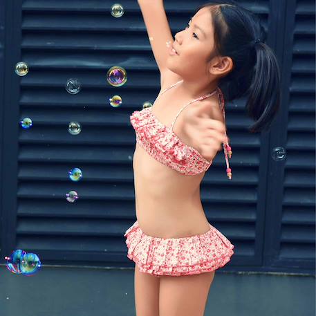 Maillot de bain 2 pièces liberty     swan Rose rouge 3 - vertbaudet enfant 