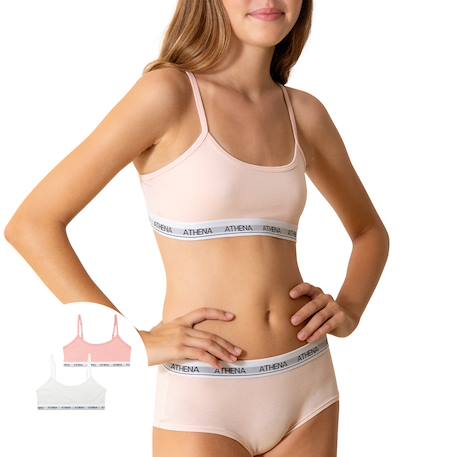 Lot de 2 brassières coton ultra doux Blanc-gris chiné+Blanc-rose pastel+Bleu titane-gris chiné 6 - vertbaudet enfant 