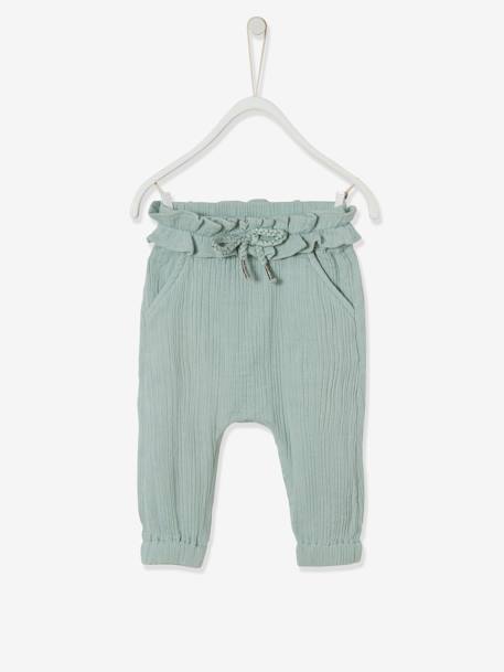 Pantalon taille élastiquée bébé fille ivoire imprimé+vert céladon 6 - vertbaudet enfant 
