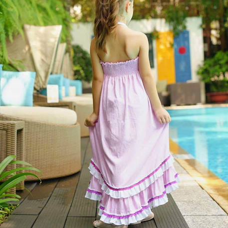 Robe longue   avec dentelle   2-en-1  ibiza Rose violet+Vert orange 1 - vertbaudet enfant 