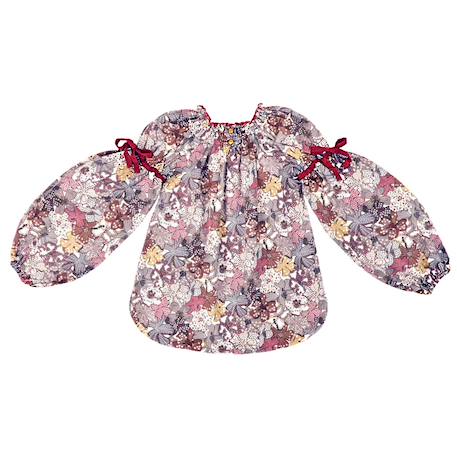 Blouse fleurie intersaison   fleurie    col smocks  chimene Bordeaux prune 3 - vertbaudet enfant 