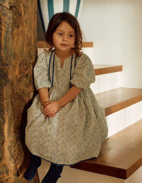 Robe en coton avec manches bouffantes et fleurs you&me Beige clair 3 - vertbaudet enfant 