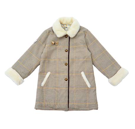 Manteaueau  carreaux tartan  avec fausse fourrure  amandine Marron beige jaune 3 - vertbaudet enfant 