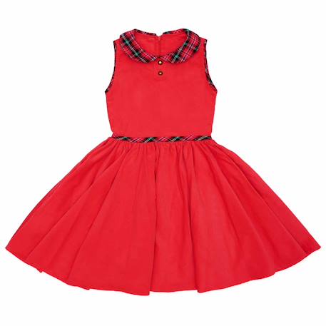 Robe qui tourne  en velours  et col claudine en tartan  hepburn Rouge carreaux tartan blanc vert+Rouge vert foncé 9 - vertbaudet enfant 