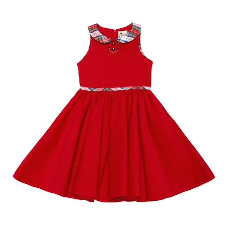 Robe qui tourne  en velours  et col claudine en tartan  hepburn Rouge carreaux tartan blanc vert+Rouge vert foncé 3 - vertbaudet enfant 