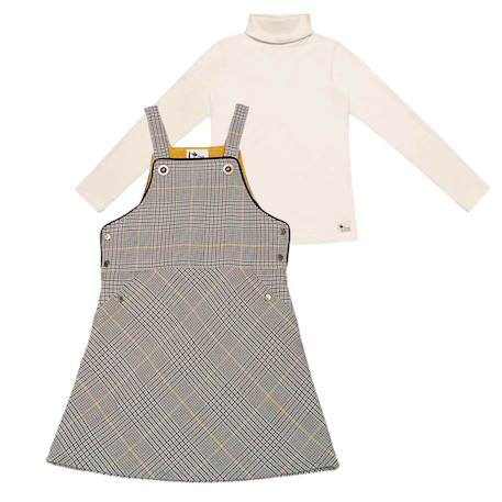 Ensemble   robe salopette tartan & pull col roulé Marron beige 1 - vertbaudet enfant 