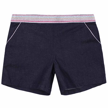 Short en jean intersaison   ceinture à paillettes  poupette Bleu denim 1 - vertbaudet enfant 