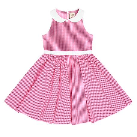 Robe qui tourne  à carreaux vichy  et col claudine  hepburn Rose foncé blanc 3 - vertbaudet enfant 